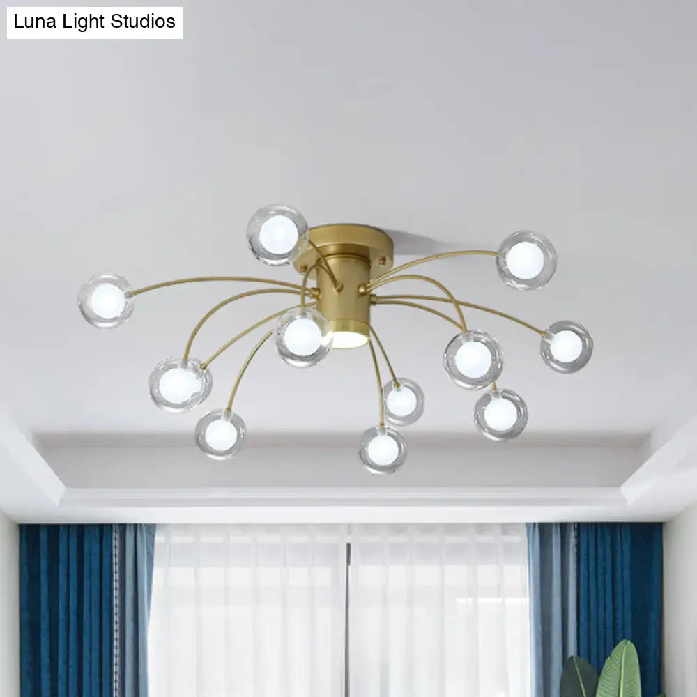 Modern Clear Glass Led Flushmount Ceiling Lamp With Brass Finish - 13 Lights