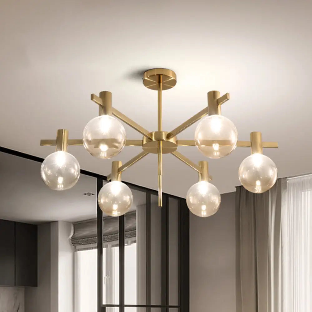 Modern Clear Glass Led Pendant Chandelier - 6-Bulb Brass Hanging Lamp