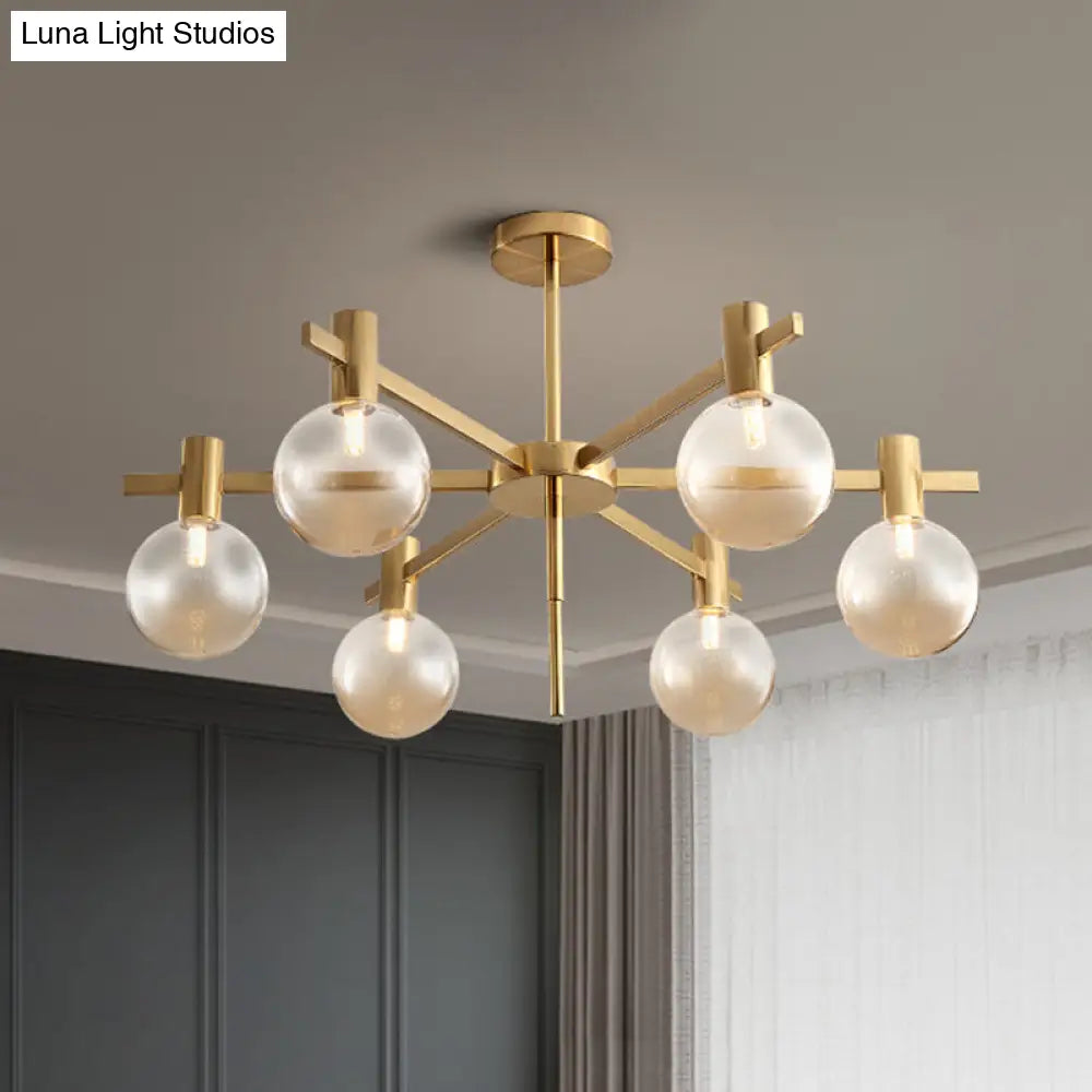 Modern Clear Glass Led Pendant Chandelier - 6-Bulb Brass Hanging Lamp