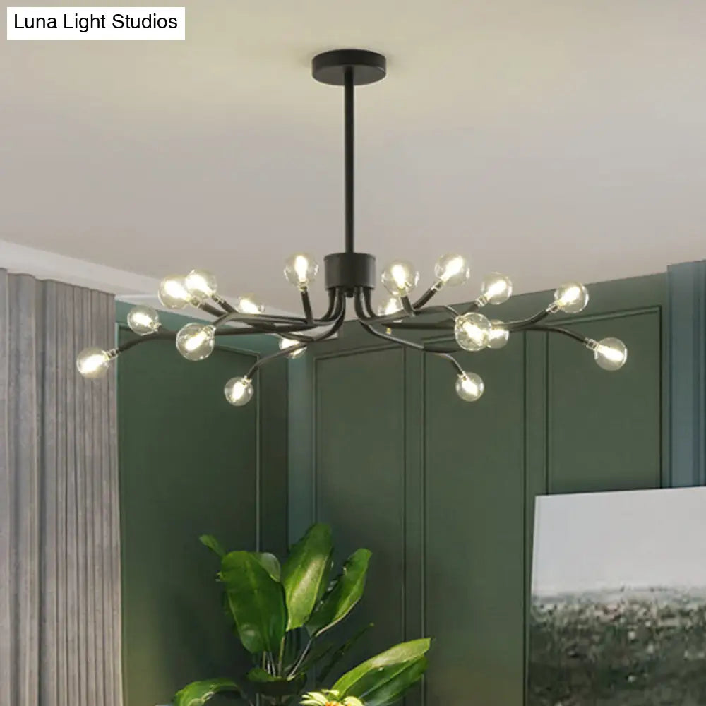 Molecular Led Chandelier Pendant: Modernist Clear Glass With 18 Lights & Black Ceiling Fixture