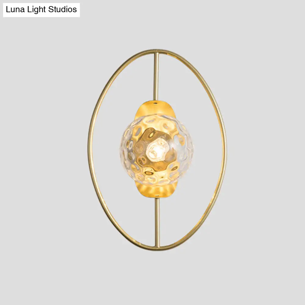 Modern Clear Glass Orb Sconce Lamp - 1-Bulb Black/Gold Wall Light With Ring Detail