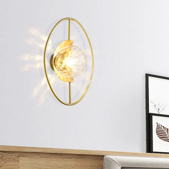 Modern Clear Glass Orb Sconce Lamp - 1-Bulb Black/Gold Wall Light With Ring Detail Gold