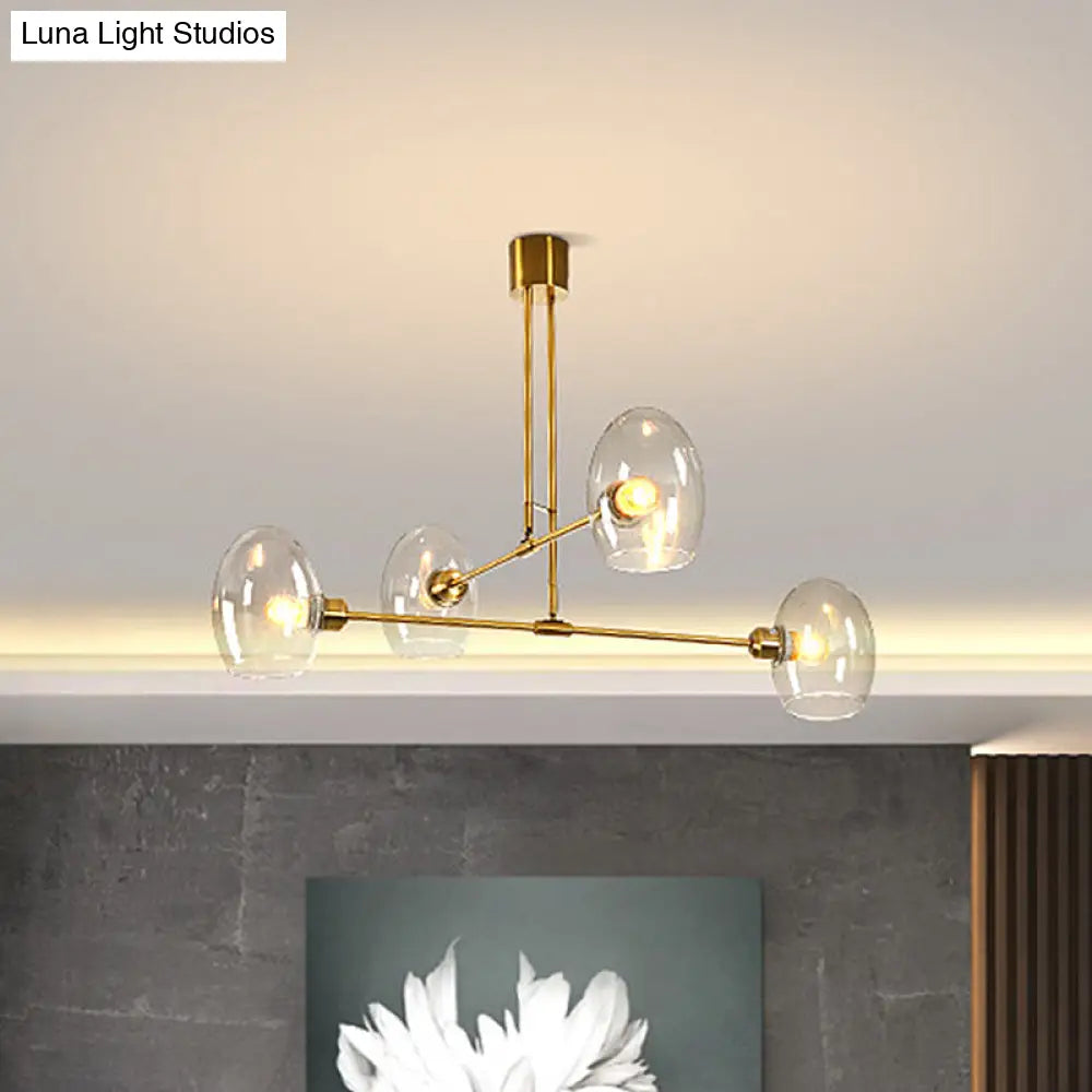 Modern Clear Glass Oval Pendant Chandelier | 4 Lights Brass Ceiling Lamp - Bedroom Lighting