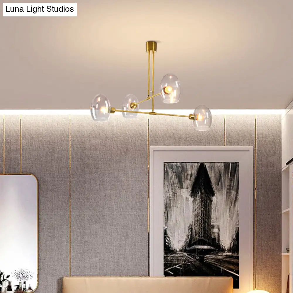 Modern Clear Glass Oval Pendant Chandelier | 4 Lights Brass Ceiling Lamp - Bedroom Lighting