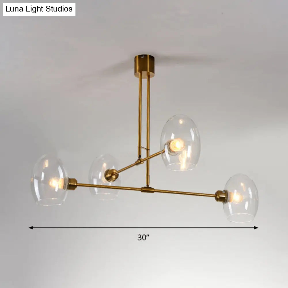 Modern Clear Glass Oval Pendant Chandelier | 4 Lights Brass Ceiling Lamp - Bedroom Lighting