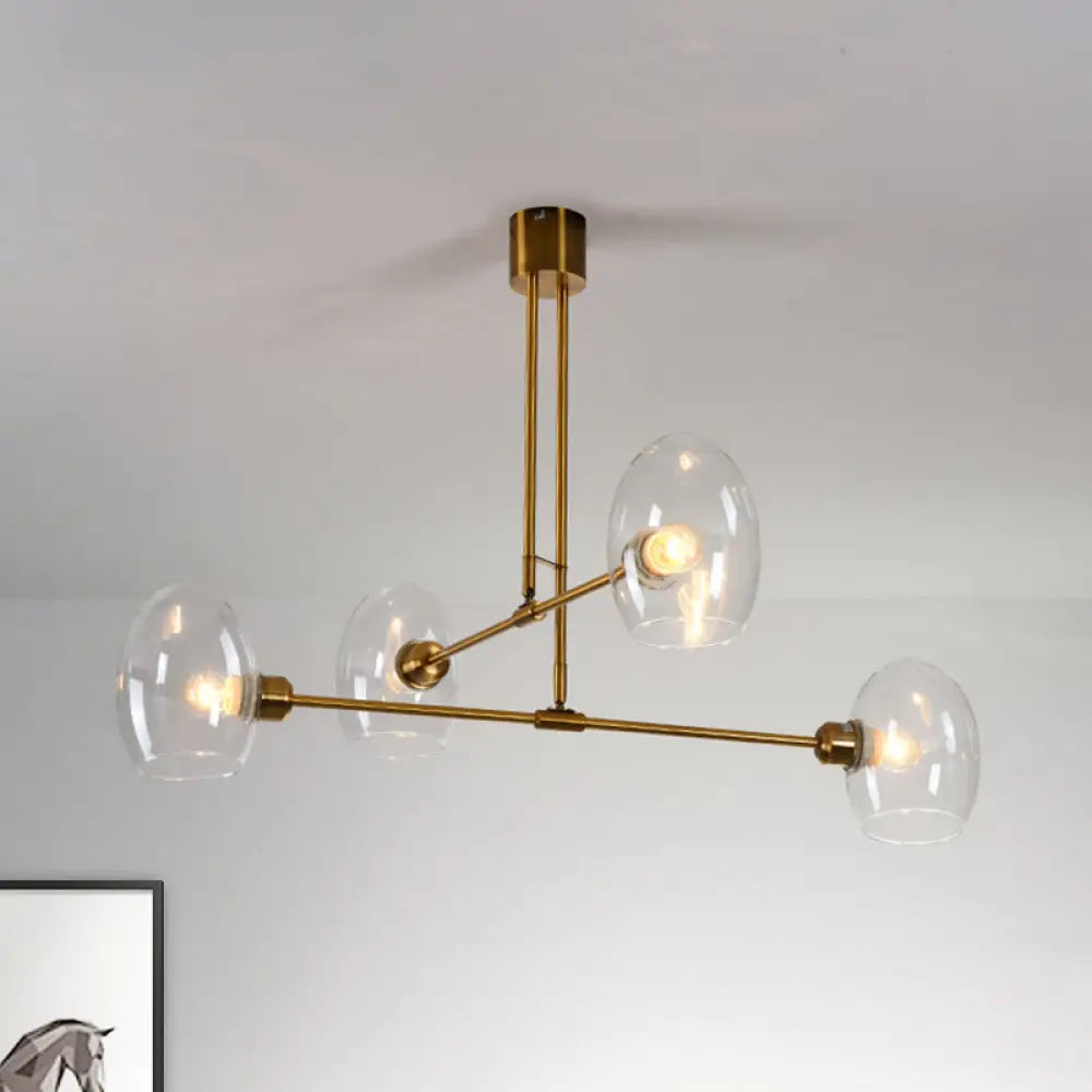 Modern Clear Glass Oval Pendant Chandelier | 4 Lights Brass Ceiling Lamp - Bedroom Lighting