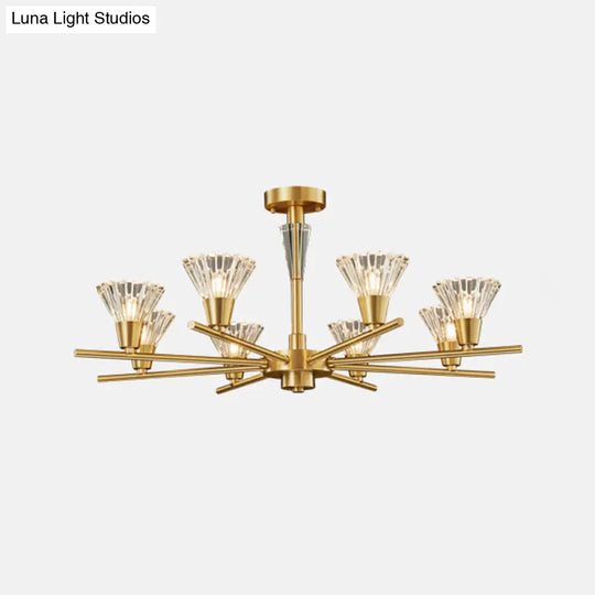 Modern Clear Glass Pendant Chandelier With Brass Flower-Like Design - 6/8/12 Heads For Living Room