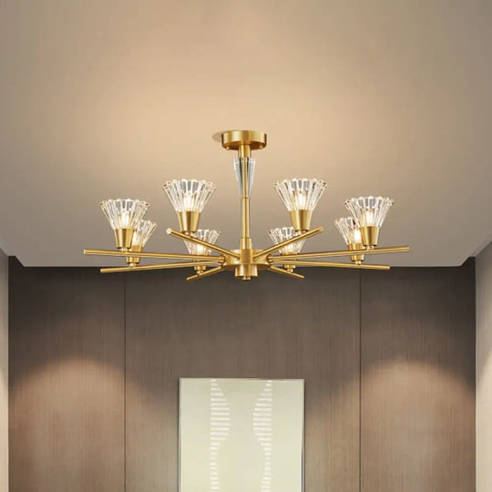 Modern Clear Glass Pendant Chandelier With Brass Flower-Like Design - 6/8/12 Heads For Living Room