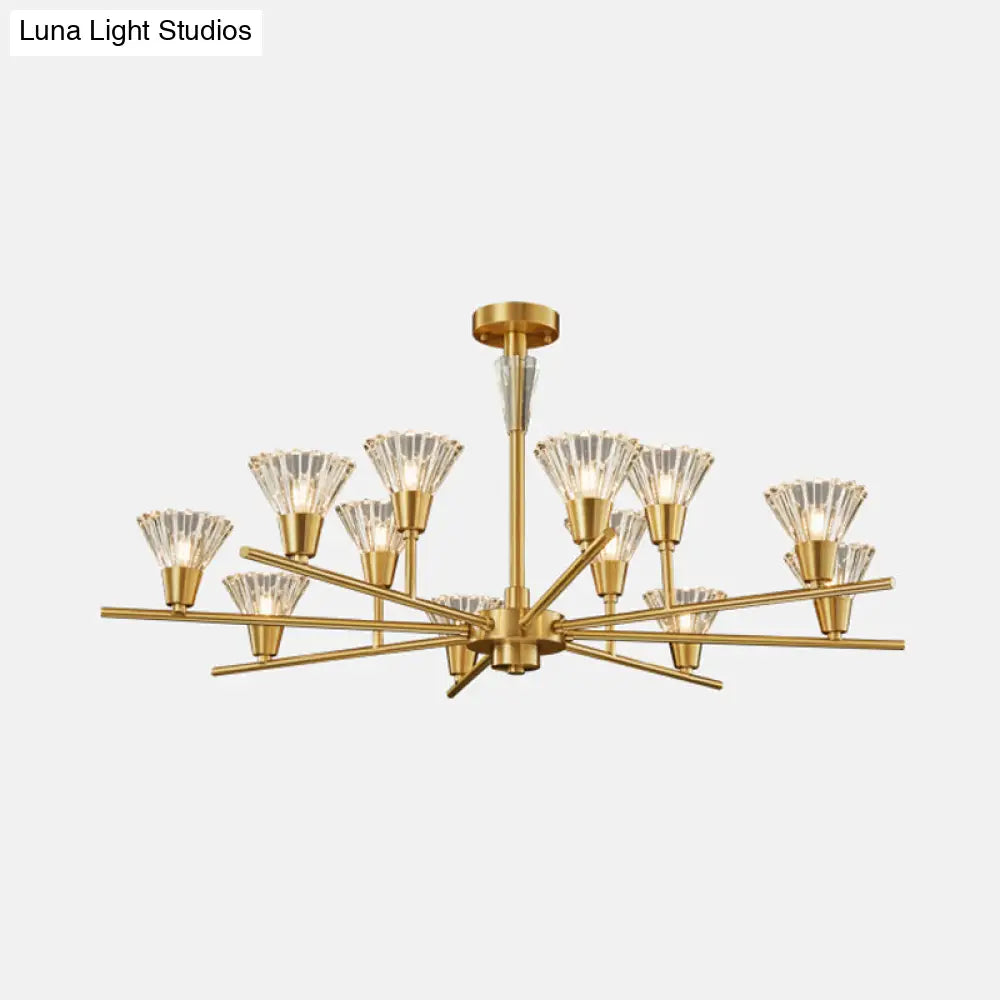 Modern Clear Glass Pendant Chandelier With Brass Flower-Like Design - 6/8/12 Heads For Living Room