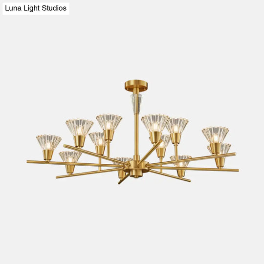 Modern Clear Glass Pendant Chandelier With Brass Flower-Like Design - 6/8/12 Heads For Living Room