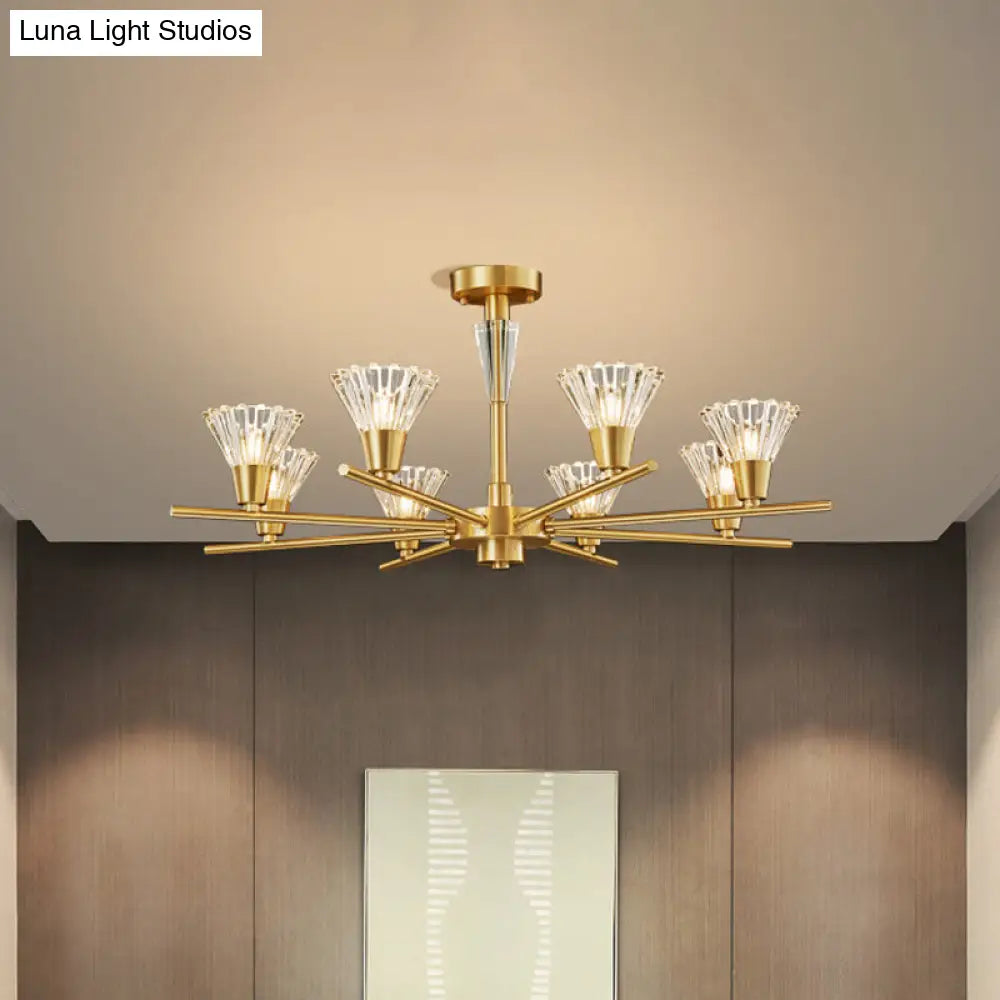 Modern Brass Pendant Light Fixture With Clear Glass 6/8/12 Heads - Living Room Chandelier 8 /