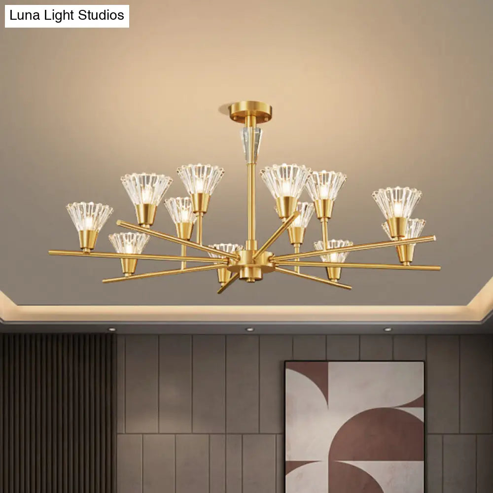 Modern Brass Pendant Light Fixture With Clear Glass 6/8/12 Heads - Living Room Chandelier