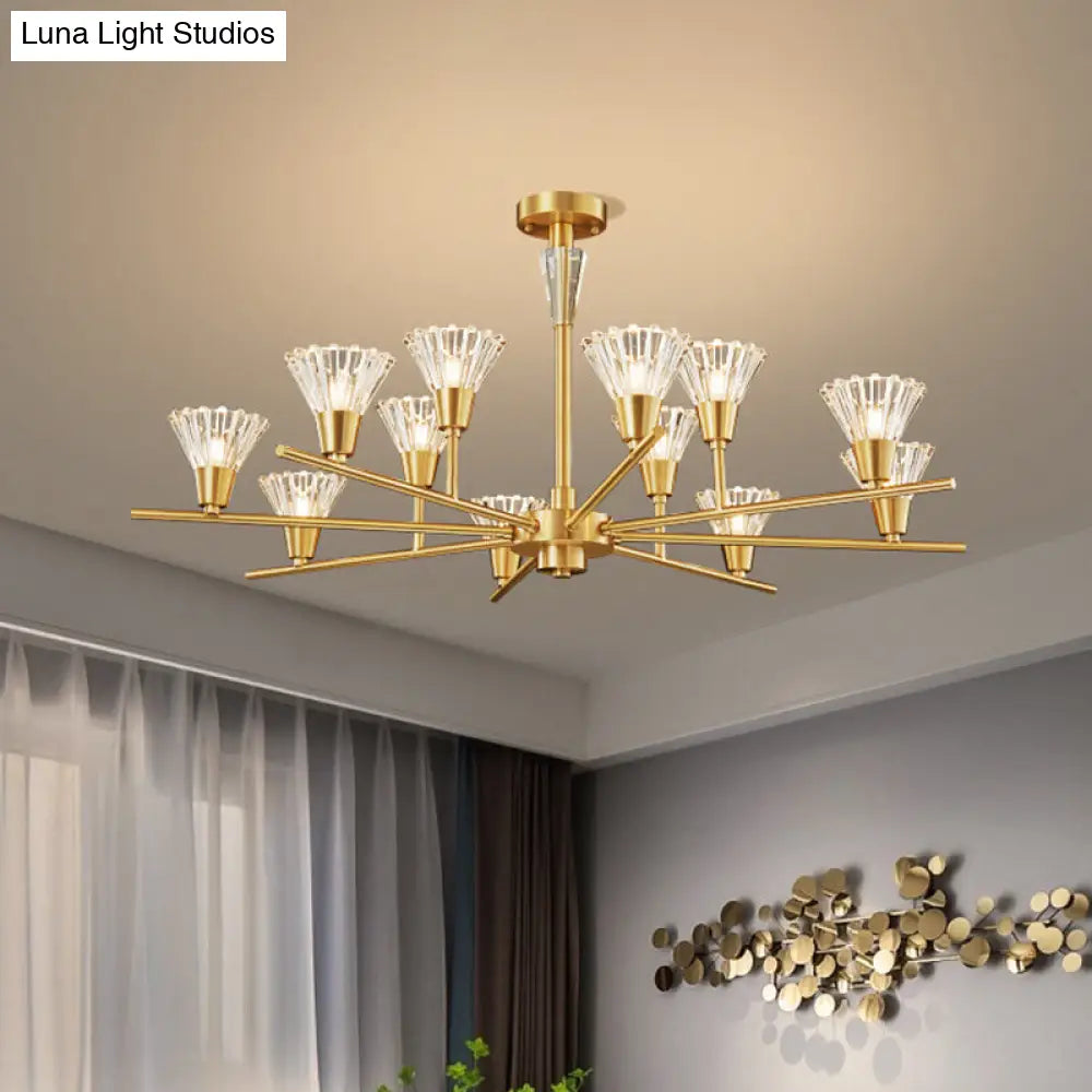 Modern Brass Pendant Light Fixture With Clear Glass 6/8/12 Heads - Living Room Chandelier