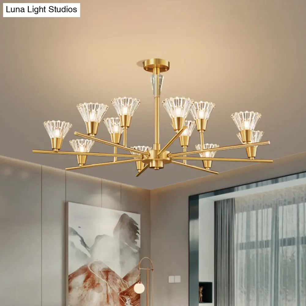 Modern Brass Pendant Light Fixture With Clear Glass 6/8/12 Heads - Living Room Chandelier 12 /