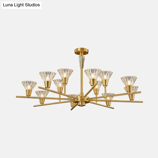 Modern Brass Pendant Light Fixture With Clear Glass 6/8/12 Heads - Living Room Chandelier