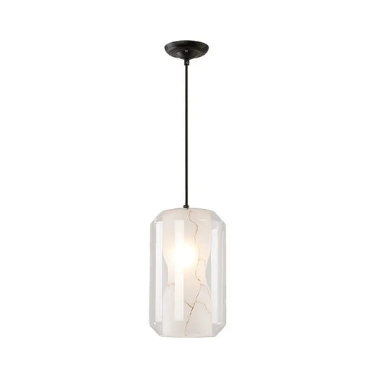 Modern Clear Glass Pendant Light-Black 1-Light 8’/10’ Wide Cylinder/Drum / 8’