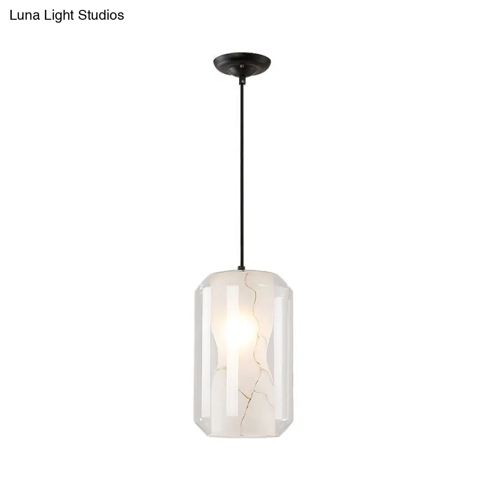 Modern Black Cylinder Pendant With 1-Light Clear Glass - 8/10 Wide / 8