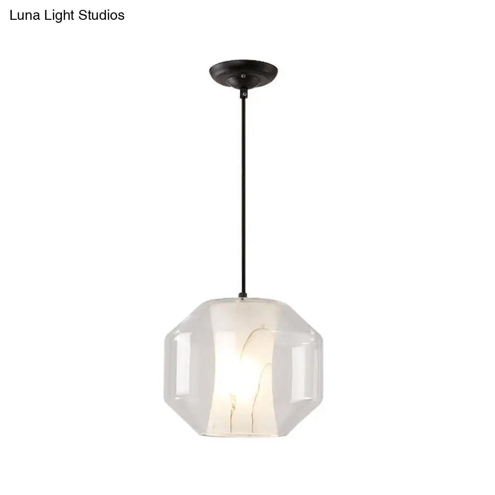 Modern Black Cylinder Pendant With 1-Light Clear Glass - 8/10 Wide