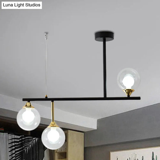 Modern Clear Glass Pendant Light Fixture: 3-Bulb Globe Island Lighting In Black For Dining Room