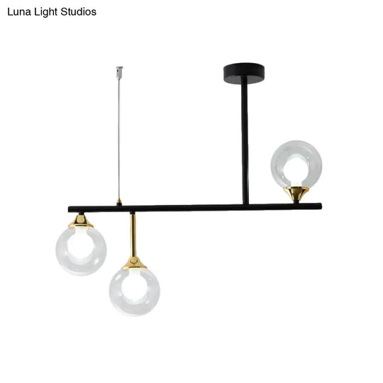 Modern Clear Glass Pendant Light Fixture: 3-Bulb Globe Island Lighting In Black For Dining Room