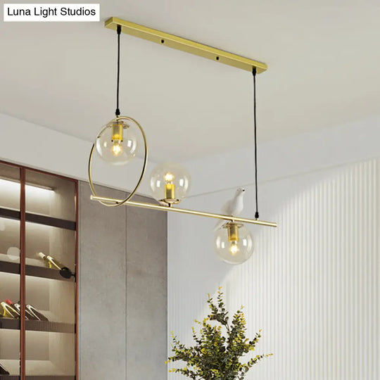 Modern Clear Glass Pendant Light Fixture With White Bird - Global Island Lamp Gold Trim 3 Heads