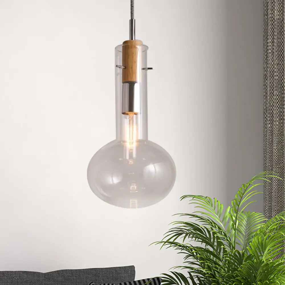 Modern Clear Glass Pendant Light In Polished Chrome - Ellipsoidal/Cone/Bottle Shape 1 Hanging