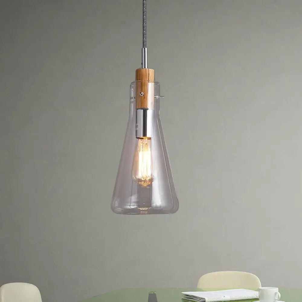 Modern Clear Glass Pendant Light In Polished Chrome - Ellipsoidal/Cone/Bottle Shape 1 Hanging