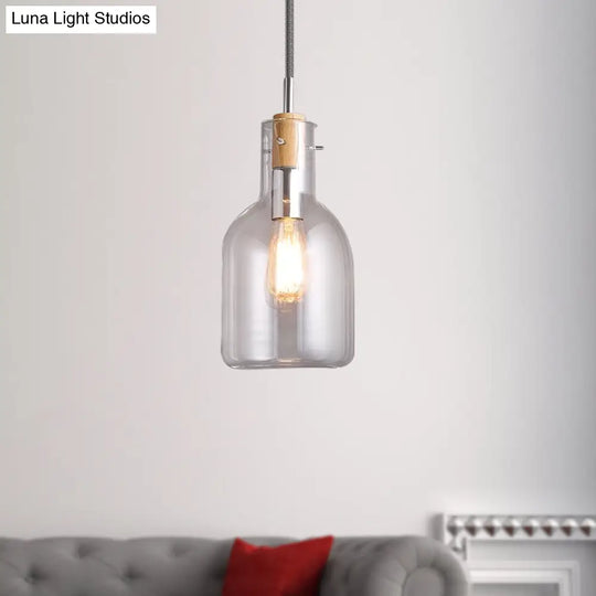 Modern Clear Glass Pendant Light In Polished Chrome - Ellipsoidal/Cone/Bottle Shape 1 Hanging