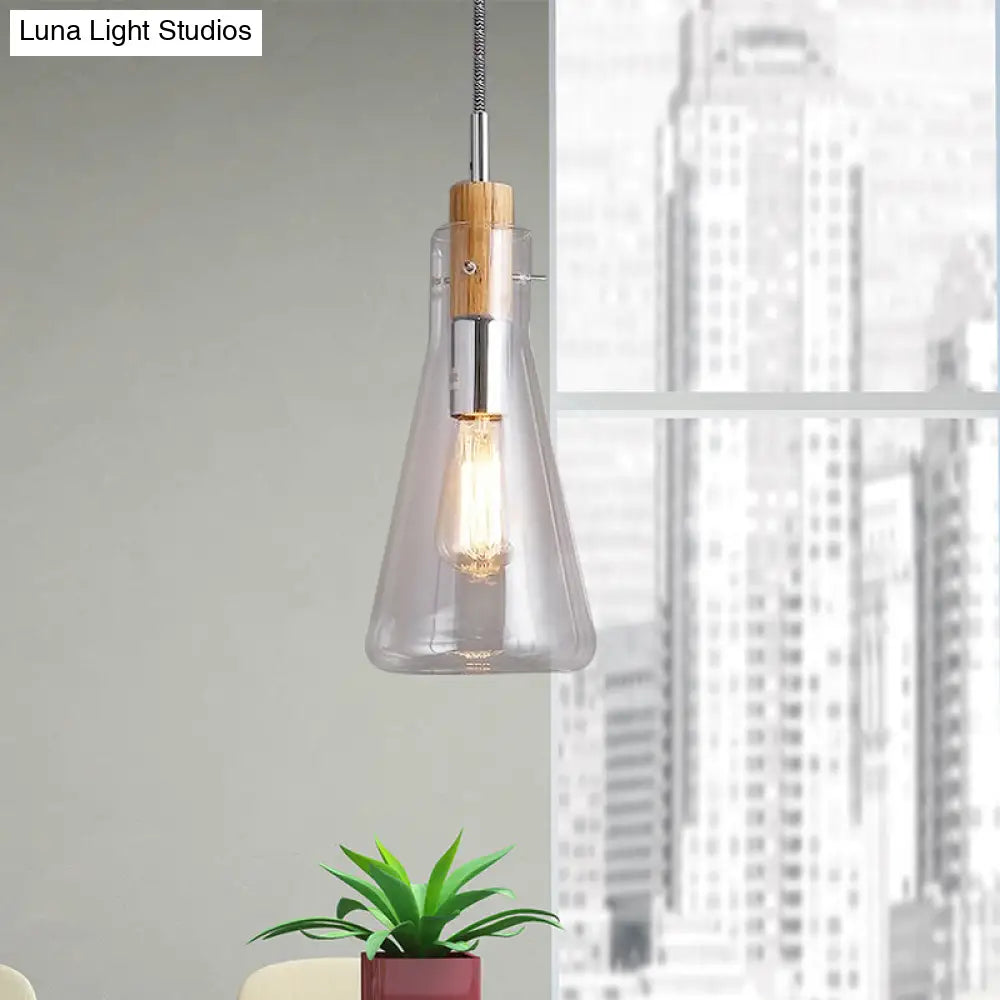 Modern Clear Glass Pendant Light - Ellipsoidal/Cone/Bottle Shape 1-Light Polished Chrome