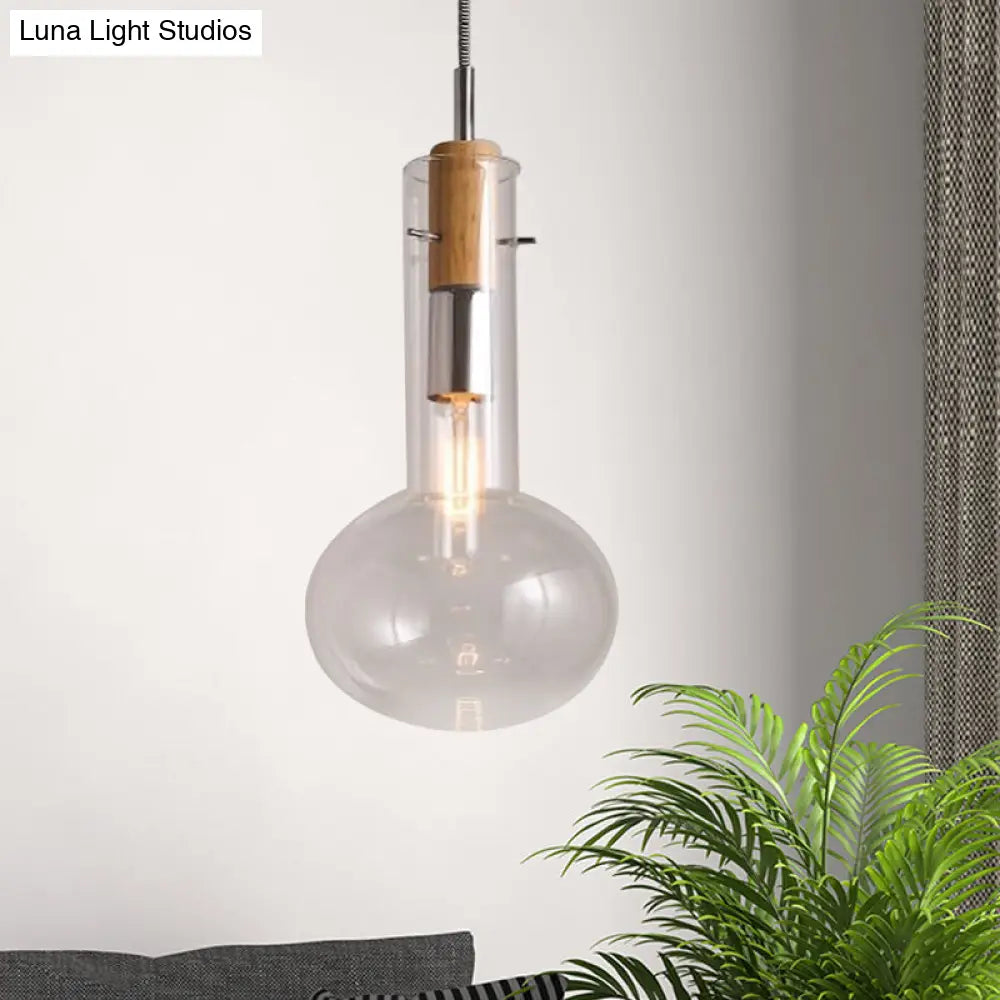 Modern Clear Glass Pendant Light - Ellipsoidal/Cone/Bottle Shape 1-Light Polished Chrome /