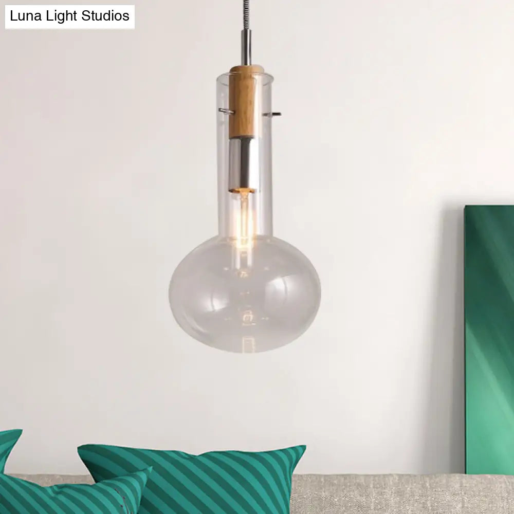 Modern Clear Glass Pendant Light - Ellipsoidal/Cone/Bottle Shape 1-Light Polished Chrome