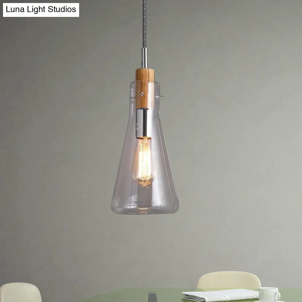 Modern Clear Glass Pendant Light - Ellipsoidal/Cone/Bottle Shape 1-Light Polished Chrome / Cone