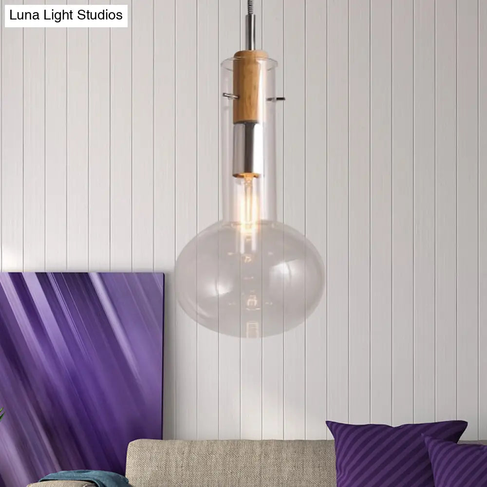 Modern Clear Glass Pendant Light In Polished Chrome - Ellipsoidal/Cone/Bottle Shape 1 Hanging