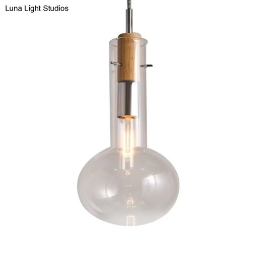 Modern Clear Glass Pendant Light In Polished Chrome - Ellipsoidal/Cone/Bottle Shape 1 Hanging