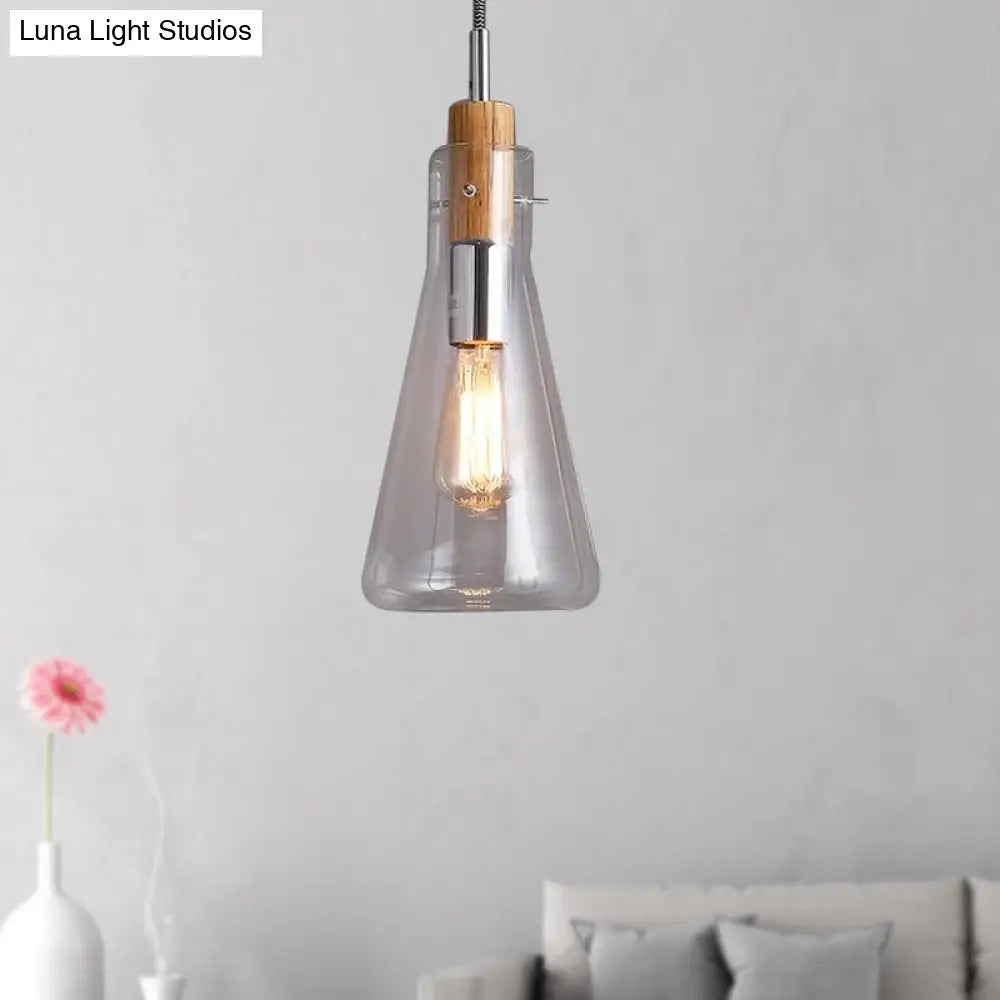 Modern Clear Glass Pendant Light In Polished Chrome - Ellipsoidal/Cone/Bottle Shape 1 Hanging