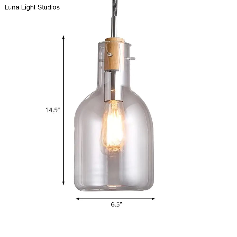 Modern Clear Glass Pendant Light - Ellipsoidal/Cone/Bottle Shape 1-Light Polished Chrome