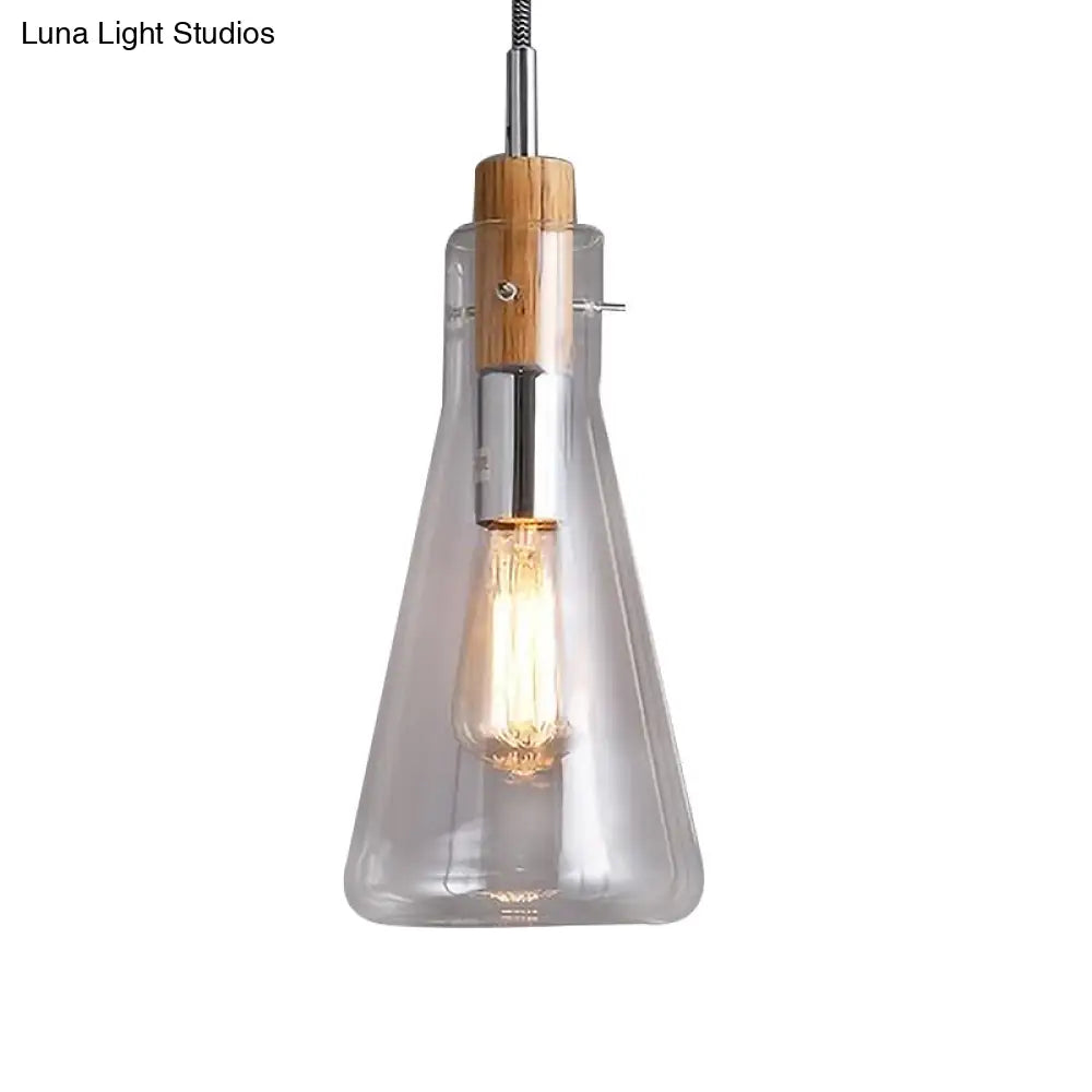 Modern Clear Glass Pendant Light - Ellipsoidal/Cone/Bottle Shape 1-Light Polished Chrome