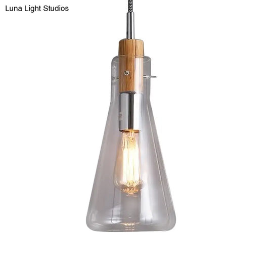 Modern Clear Glass Pendant Light - Ellipsoidal/Cone/Bottle Shape 1-Light Polished Chrome