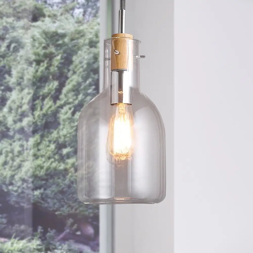 Modern Clear Glass Pendant Light In Polished Chrome - Ellipsoidal/Cone/Bottle Shape 1 Hanging