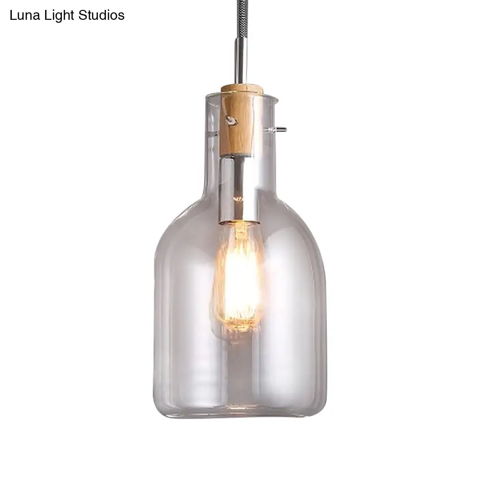 Modern Clear Glass Pendant Light In Polished Chrome - Ellipsoidal/Cone/Bottle Shape 1 Hanging