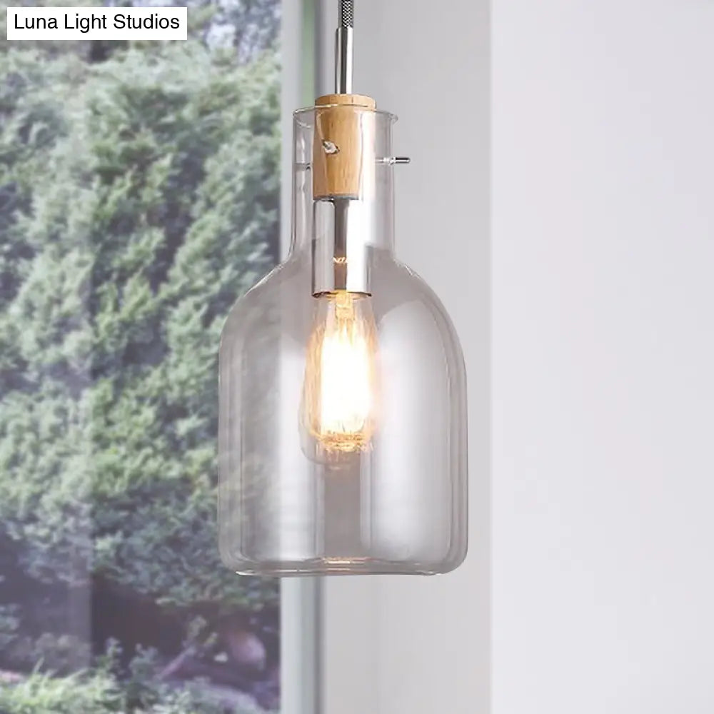 Modern Clear Glass Pendant Light - Ellipsoidal/Cone/Bottle Shape 1-Light Polished Chrome / Bottle