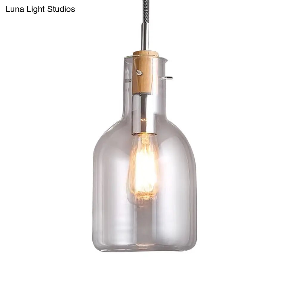 Modern Clear Glass Pendant Light - Ellipsoidal/Cone/Bottle Shape 1-Light Polished Chrome