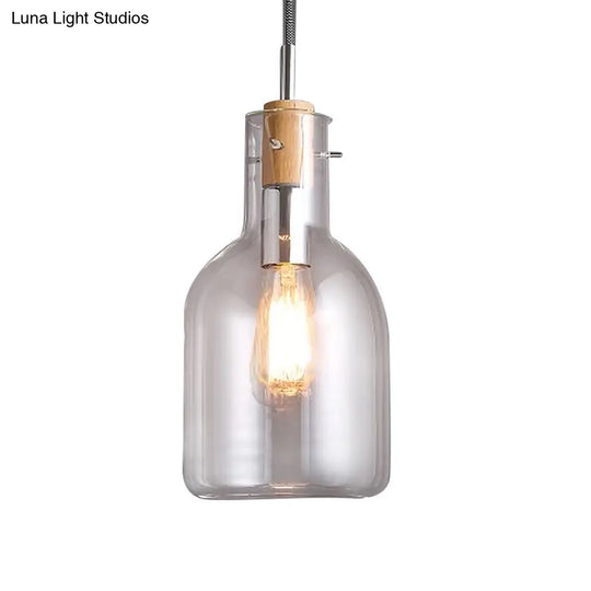 Modern Clear Glass Pendant Light - Ellipsoidal/Cone/Bottle Shape 1-Light Polished Chrome