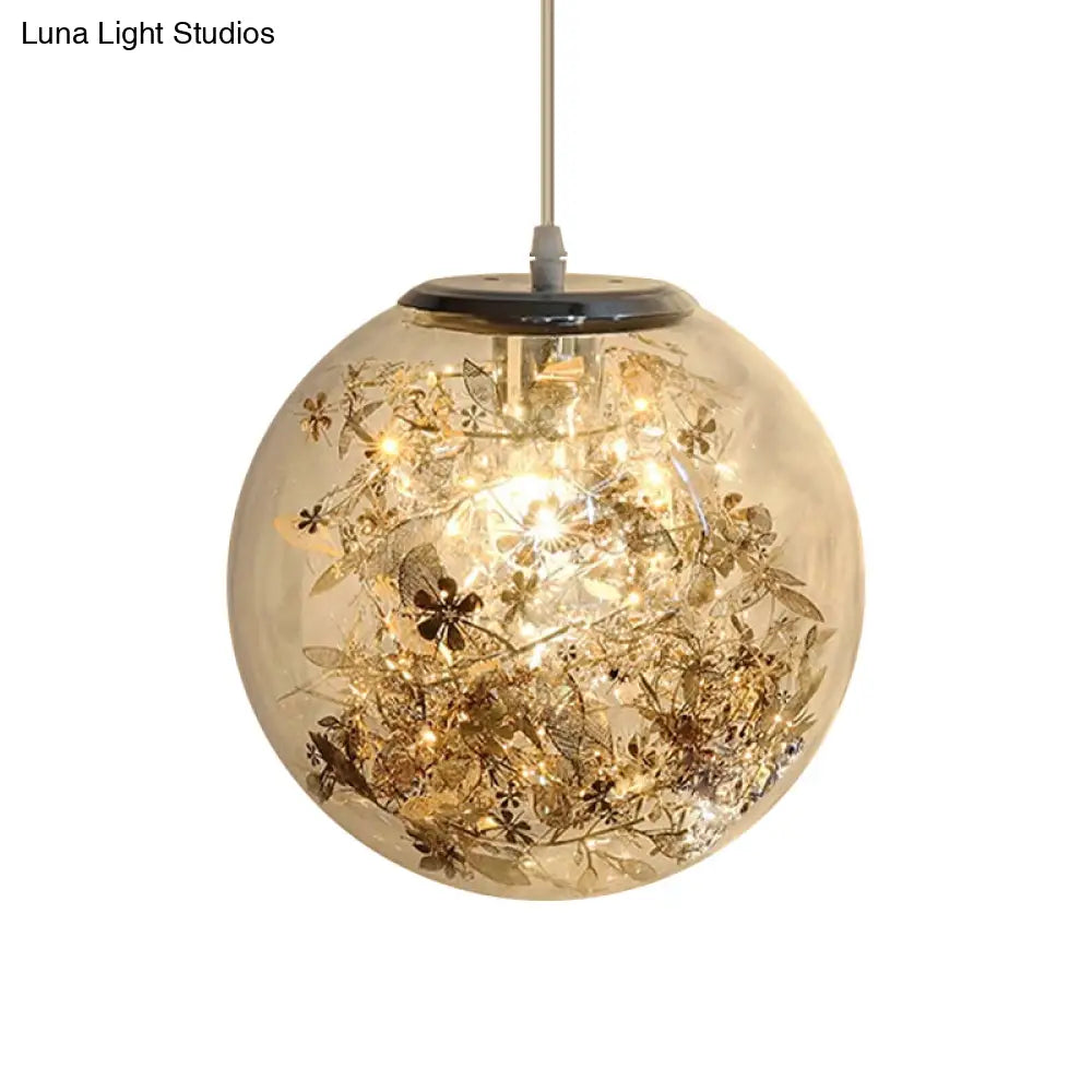 Modern Clear Glass Pendulum Light With Scattered Flower Decor - 1 Head Silver/Gold Ceiling Hang Lamp