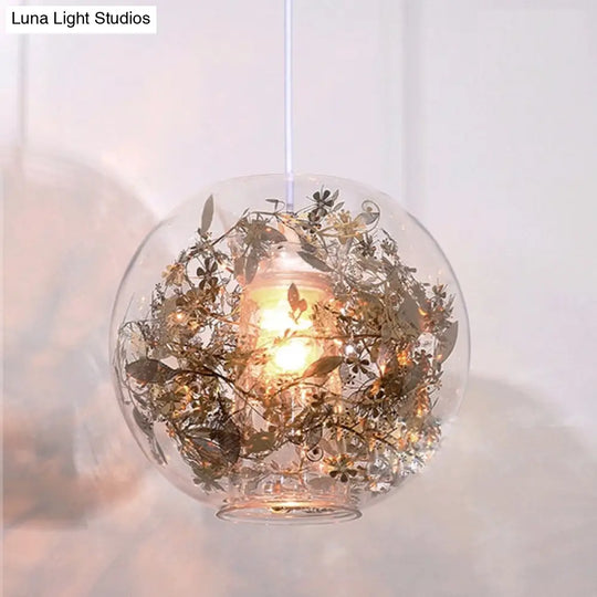 Modern Clear Glass Pendulum Light With Scattered Flower Decor - 1 Head Silver/Gold Ceiling Hang Lamp