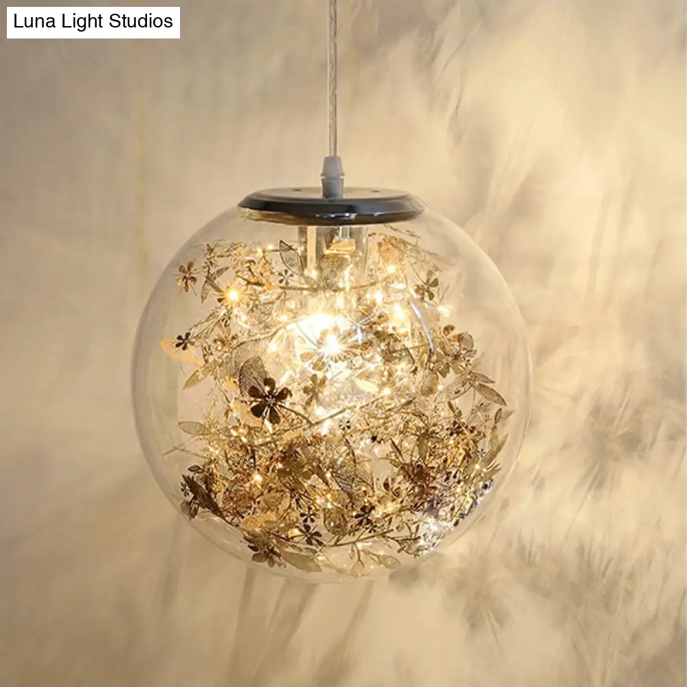 Modern Clear Glass Pendulum Light With Scattered Flower Decor - 1 Head Silver/Gold Ceiling Hang Lamp