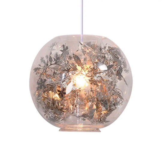 Modern Clear Glass Pendulum Light With Scattered Flower Decor - 1 Head Silver/Gold Ceiling Hang