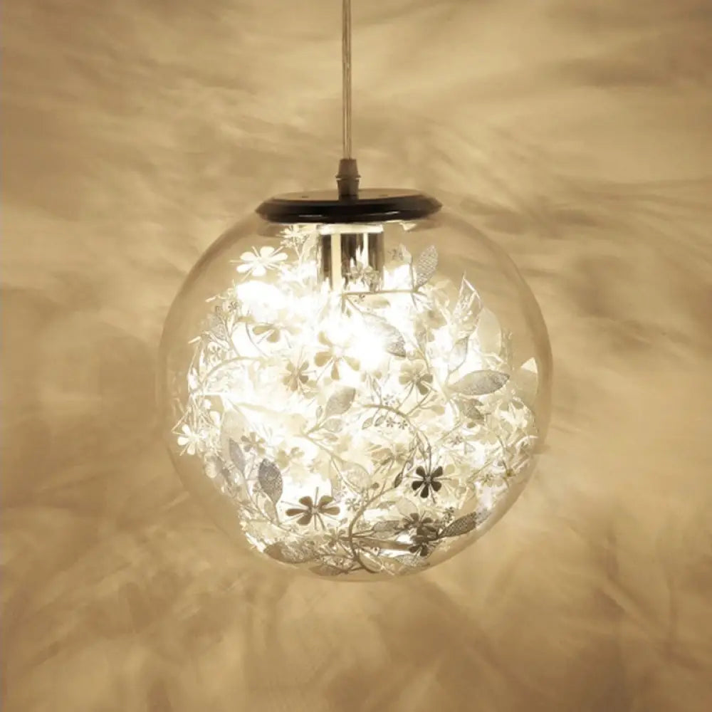 Modern Clear Glass Pendulum Light With Scattered Flower Decor - 1 Head Silver/Gold Ceiling Hang