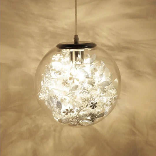 Modern Clear Glass Pendulum Light With Scattered Flower Decor - 1 Head Silver/Gold Ceiling Hang