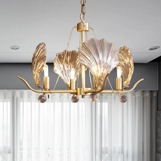 Modern Clear Glass Prismatic Chandelier - Brass Finish 4-Bulb Hanging Light With Crystal Ball